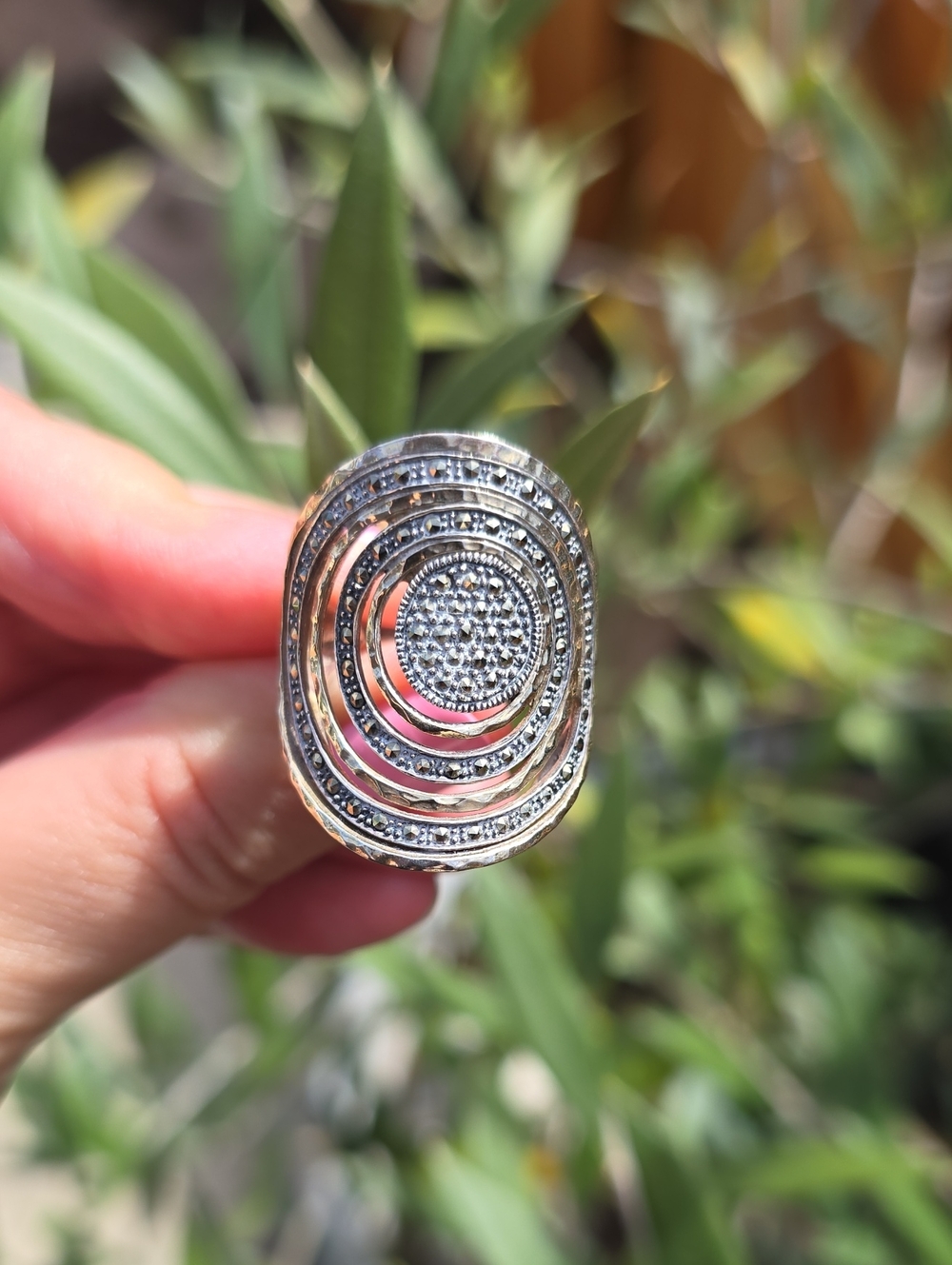 Concentric Pave Circle Statement Ring - Silver